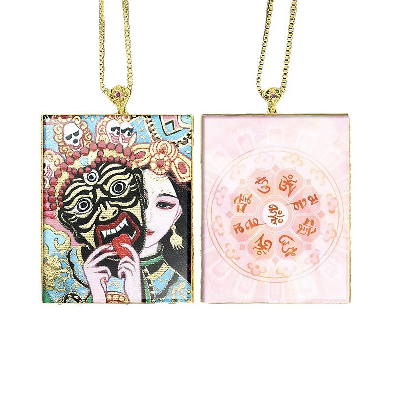 Gold Outlined Green Tara Zaki Lam Thangka Necklace