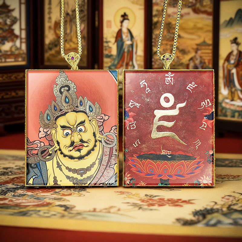 Gold Outlined Green Tara Zaki Lam Thangka Necklace