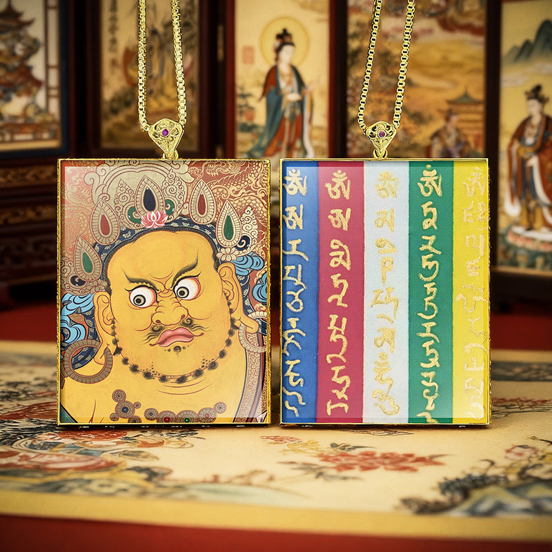 Gold Outlined Green Tara Zaki Lam Thangka Necklace