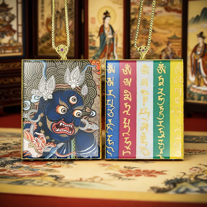 Gold Outlined Green Tara Zaki Lam Thangka Necklace