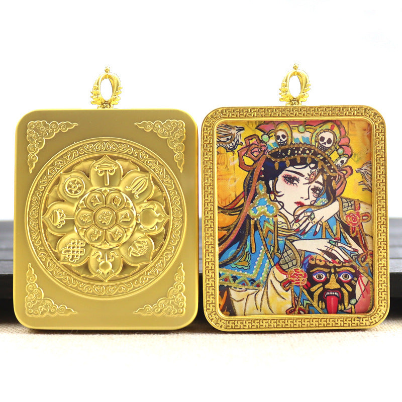 Alloy Thangka Box Featuring  Gilded Thangka