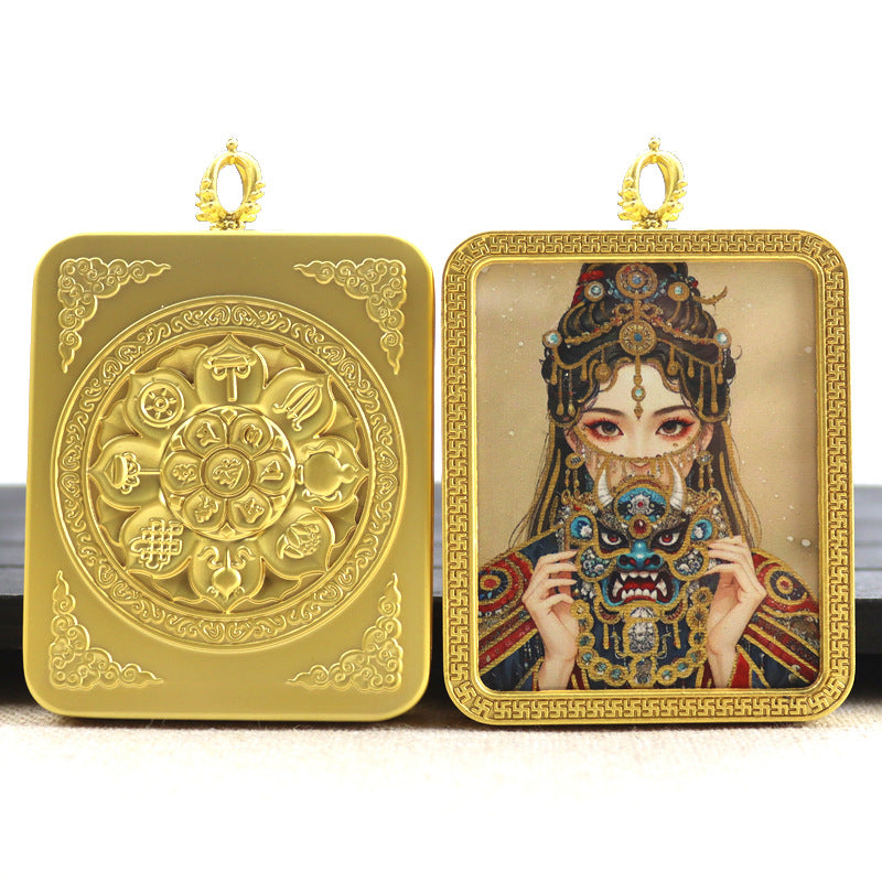 Alloy Thangka Box Featuring  Gilded Thangka