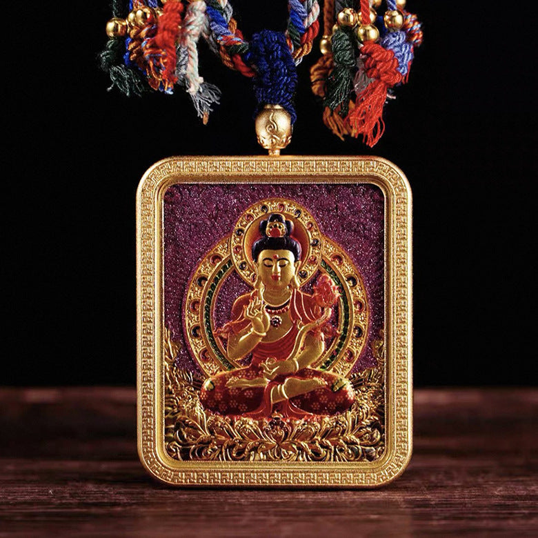 Tibetan Style Vermilion Thangka with Double-sided Carving Birth Buddha Pendant for Protection