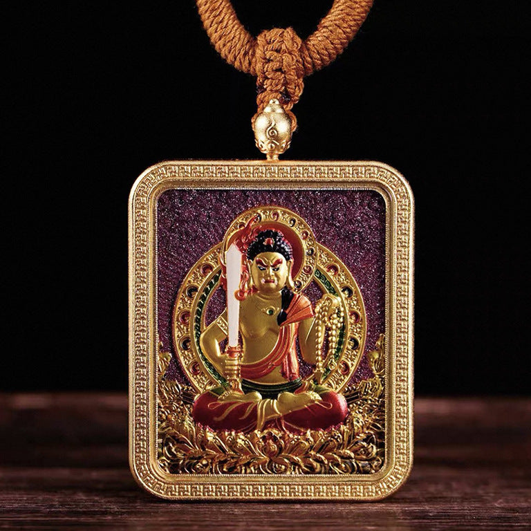Tibetan Style Vermilion Thangka with Double-sided Carving Birth Buddha Pendant for Protection