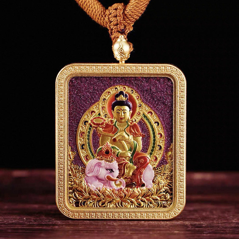 Tibetan Style Vermilion Thangka with Double-sided Carving Birth Buddha Pendant for Protection