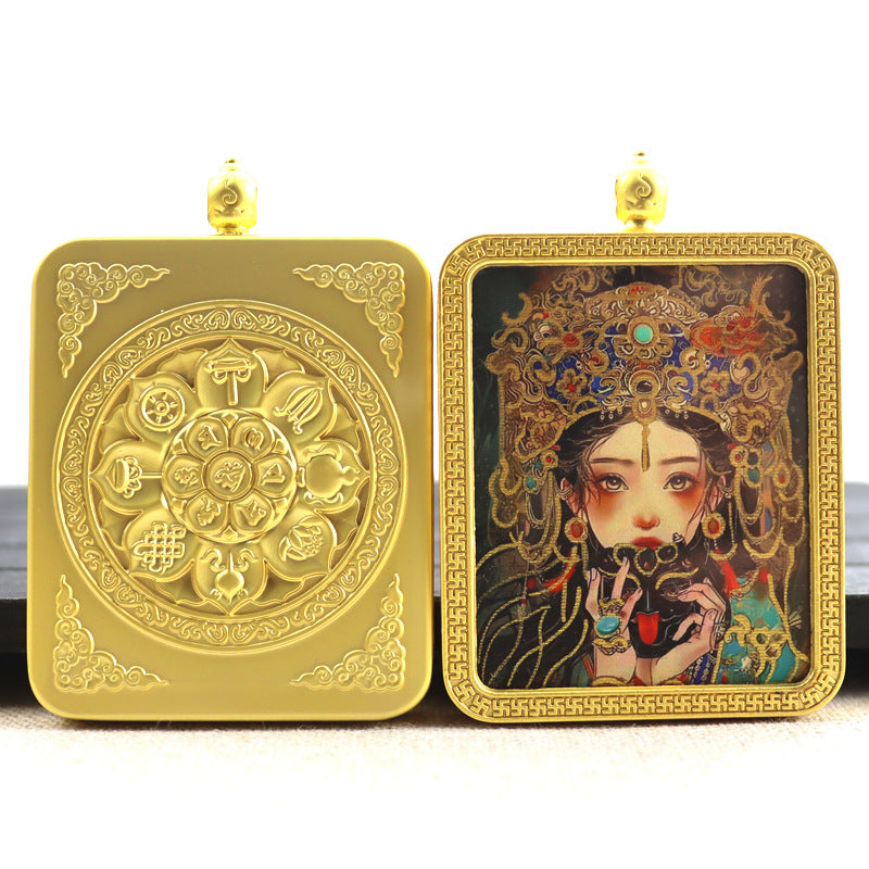 Alloy Thangka Box Featuring  Gilded Thangka