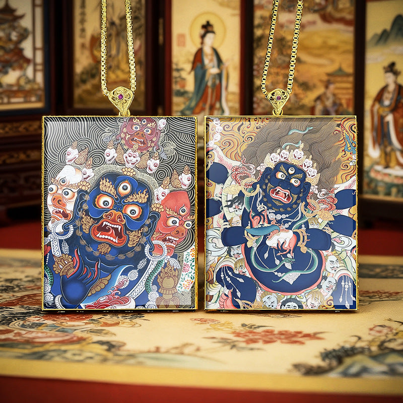 Gold Outlined Green Tara Zaki Lam Thangka Necklace