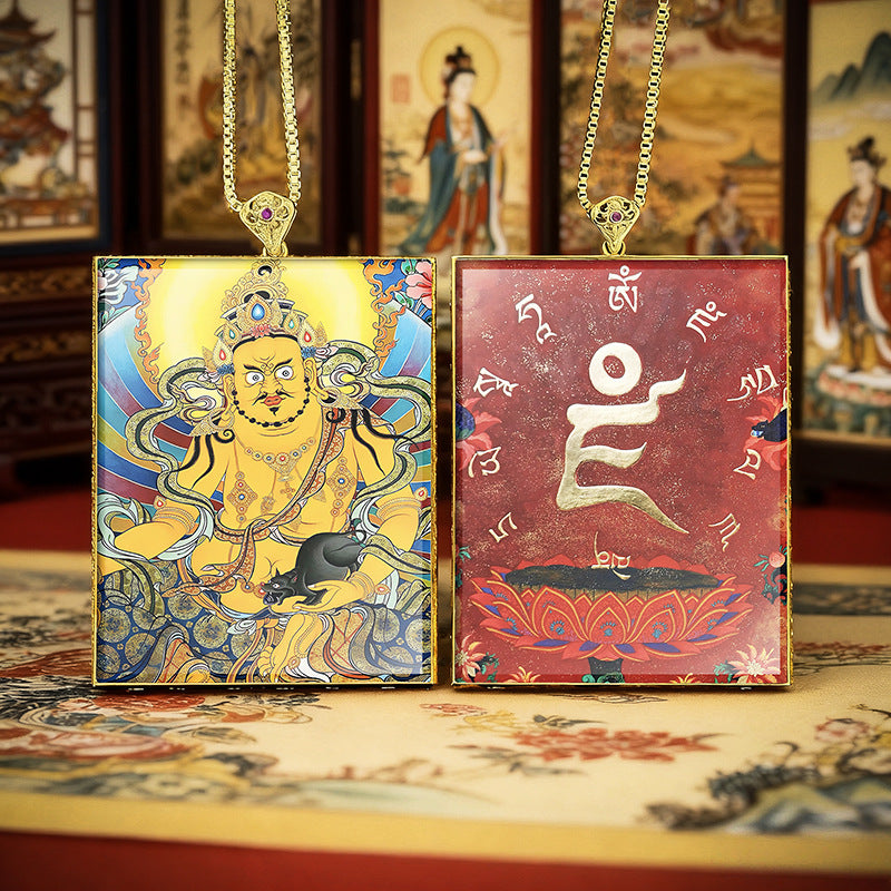 Gold Outlined Green Tara Zaki Lam Thangka Necklace