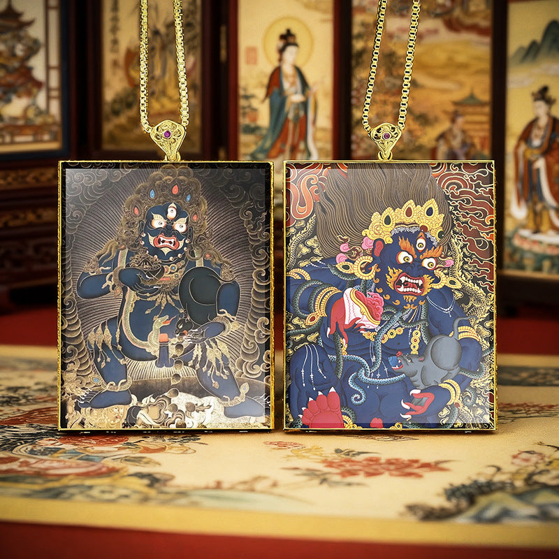 Gold Outlined Green Tara Zaki Lam Thangka Necklace