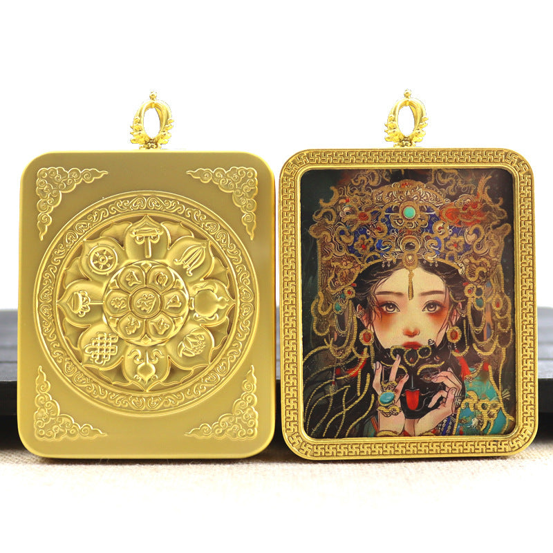 Alloy Thangka Box Featuring  Gilded Thangka