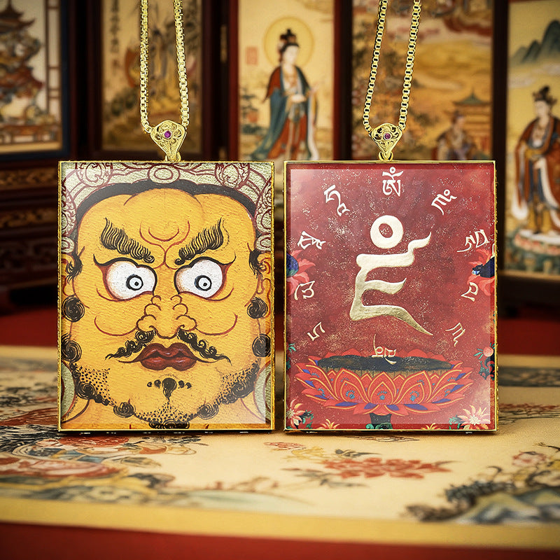 Gold Outlined Green Tara Zaki Lam Thangka Necklace