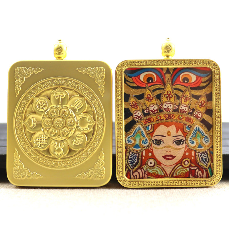 Alloy Thangka Box Featuring  Gilded Thangka