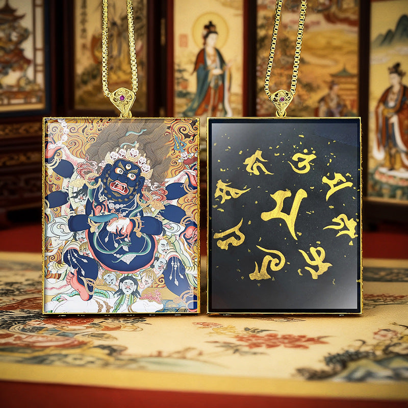 Gold Outlined Green Tara Zaki Lam Thangka Necklace