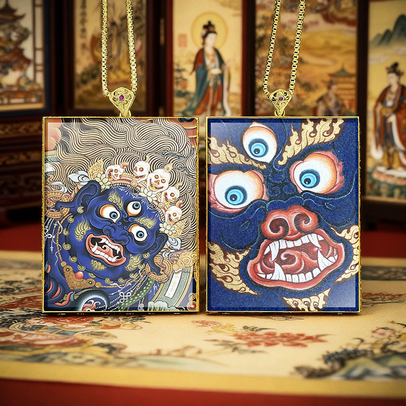 Gold Outlined Green Tara Zaki Lam Thangka Necklace